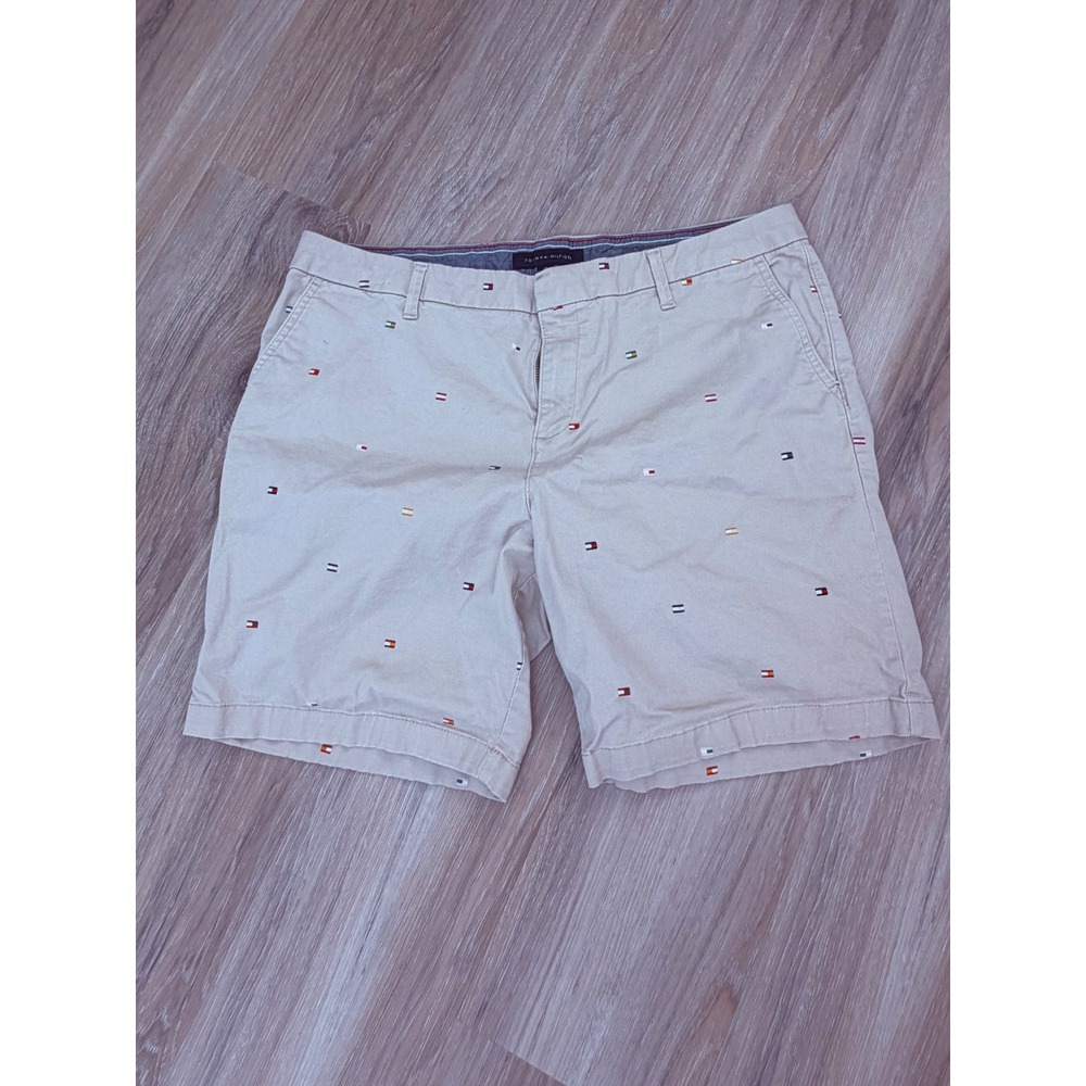 Tommy Hilfiger Chino Shorts Boys 14 Tan Excellent Embroidered Nautical Flag
